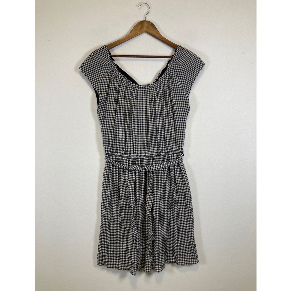 Coastal Casual Gingham Dress Womens Medium Navy Blue White‎ Checkered Modest